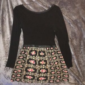 Aqua long sleeve black & patterned dress - medium